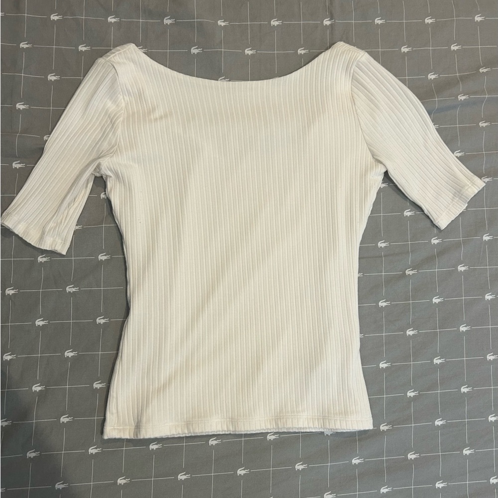 Abercrombie & Fitch White Ribbed Scoop Neck Short Sleeve Top